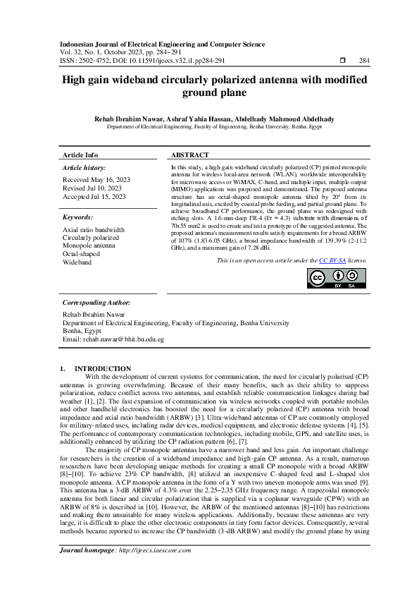 (PDF) High gain wideband circularly polarized antenna with modified ...
