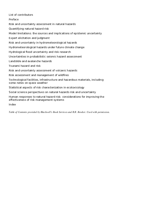 (PDF) Risk and Uncertainty Assessment for Natural Hazards
