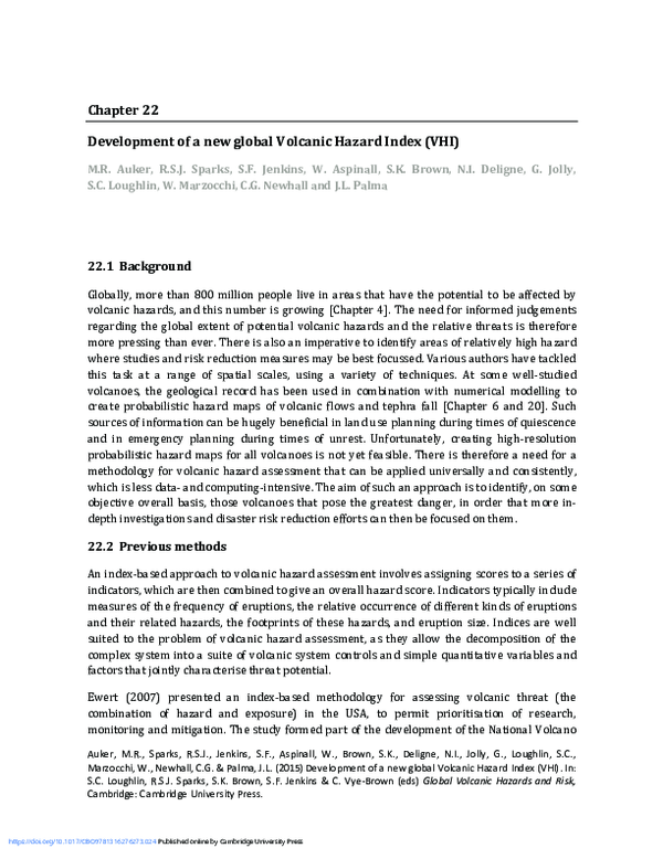 (PDF) Development of a new global Volcanic Hazard Index (VHI) | Willy ...