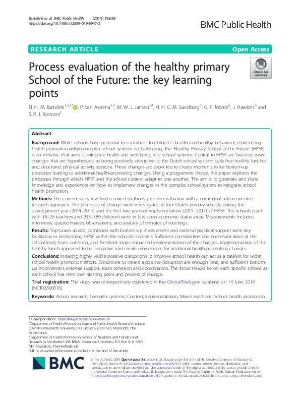 (PDF) Process evaluation of the Healthy Primary School of the Future ...