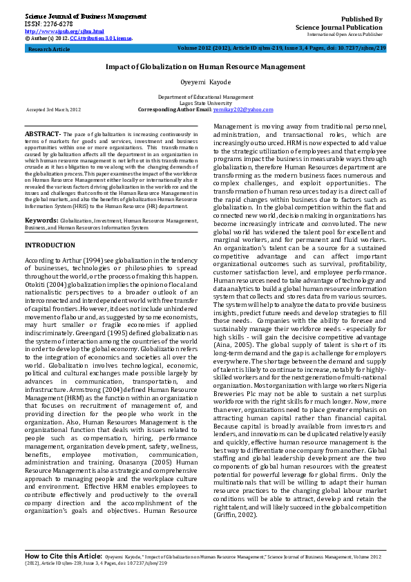 (PDF) Impact of Globalization on Human Resource Management