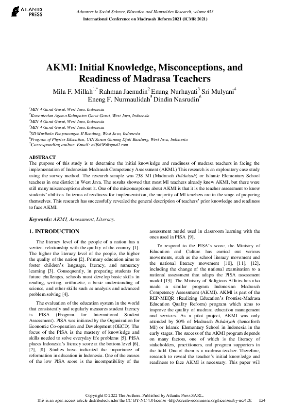 (PDF) AKMI: Initial Knowledge, Misconceptions, and Readiness of Madrasa ...