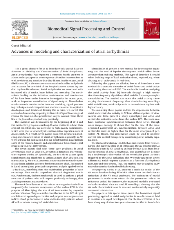 (PDF) Advances in modeling and characterization of atrial arrhythmias