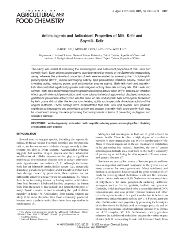 (PDF) Antimutagenic and Antioxidant Properties of Milk−Kefir and ...