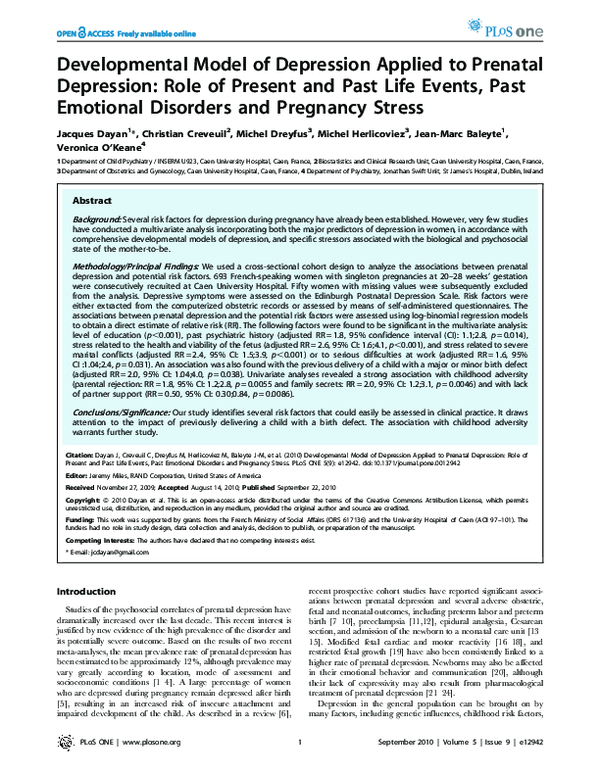(PDF) Developmental Model of Depression Applied to Prenatal Depression ...
