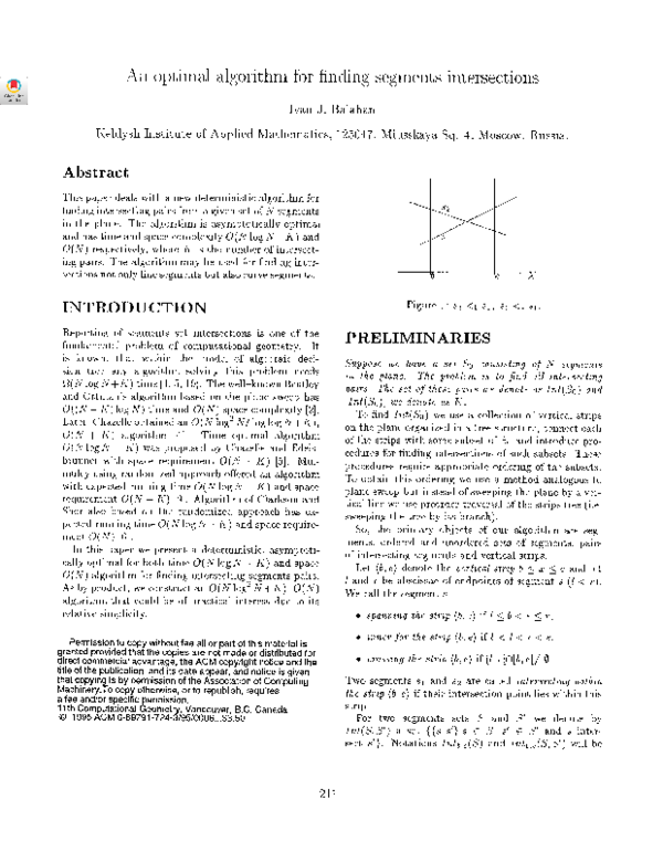 (PDF) An optimal algorithm for finding segments intersections