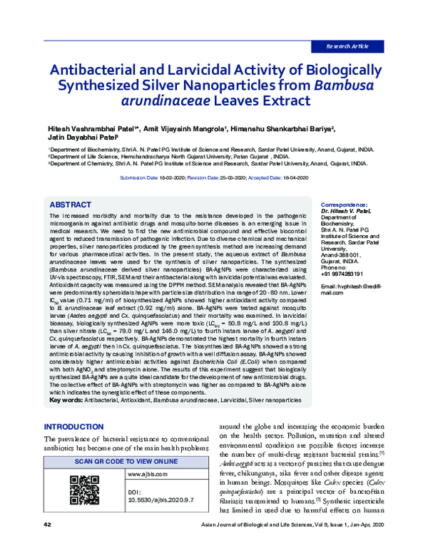 (PDF) Antibacterial and Larvicidal Activity of Biologically Synthesized ...