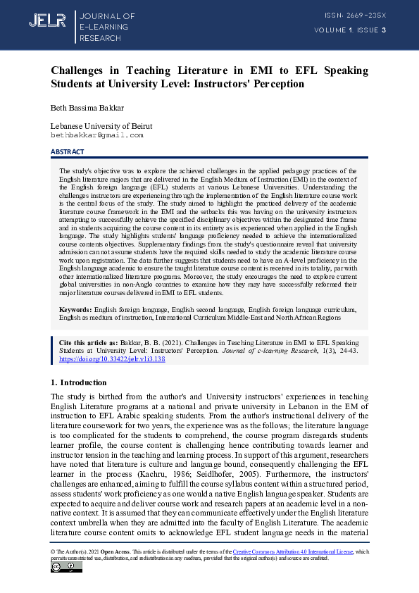 (PDF) Challenges in Teaching Literature in EMI to EFL Speaking Students ...
