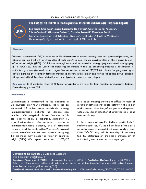 (PDF) The Role of F-18 FDG PET in the Diagnosis of Visceral ...