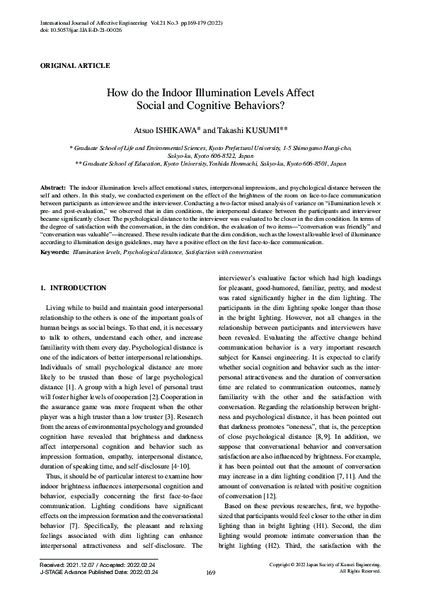 (PDF) How do the Indoor Illumination Levels Affect Social and Cognitive ...