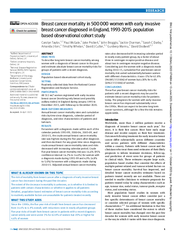 (PDF) Breast cancer mortality in 500 000 women with early invasive ...