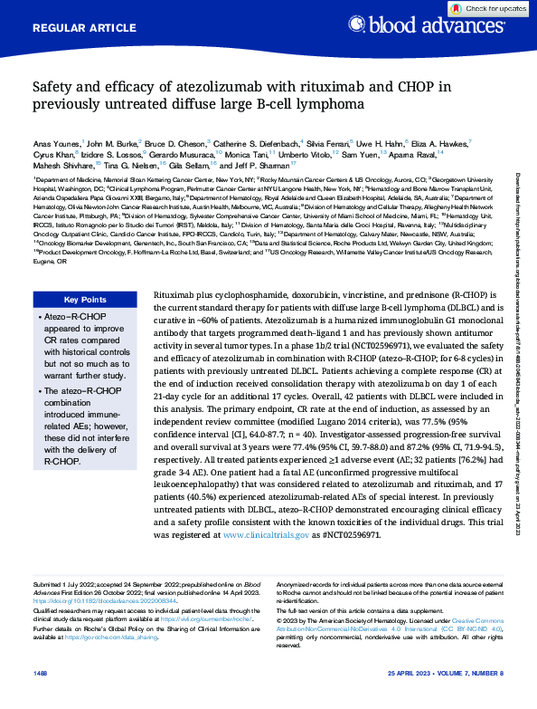 (PDF) Safety and efficacy of atezolizumab with rituximab and CHOP in ...