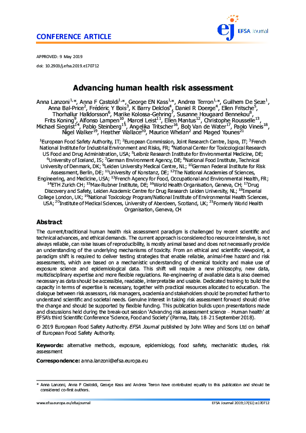 (PDF) Advancing human health risk assessment