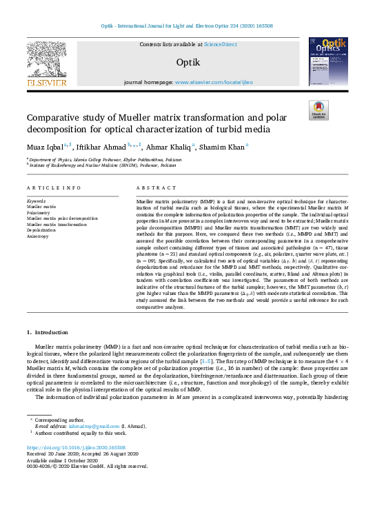 (PDF) Comparative study of Mueller matrix transformation and polar ...