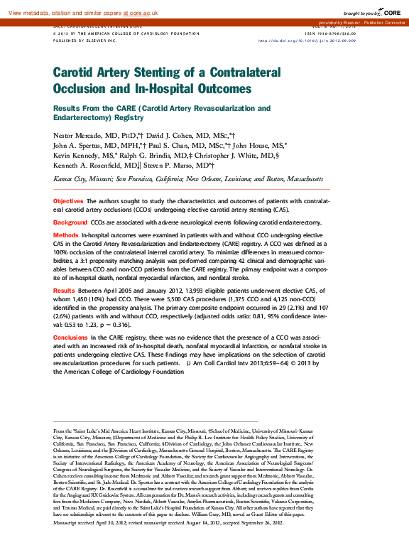 (PDF) Carotid Artery Stenting of a Contralateral Occlusion and In ...