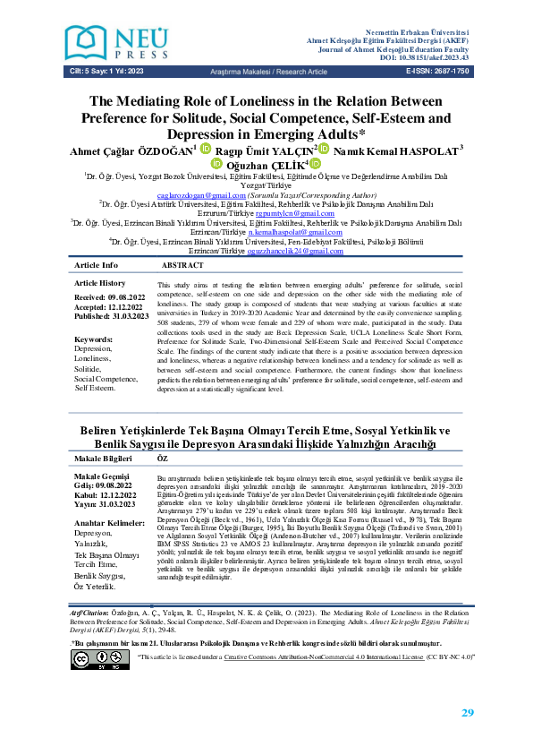 (PDF) The Mediating Role of Loneliness in the Relation Between ...