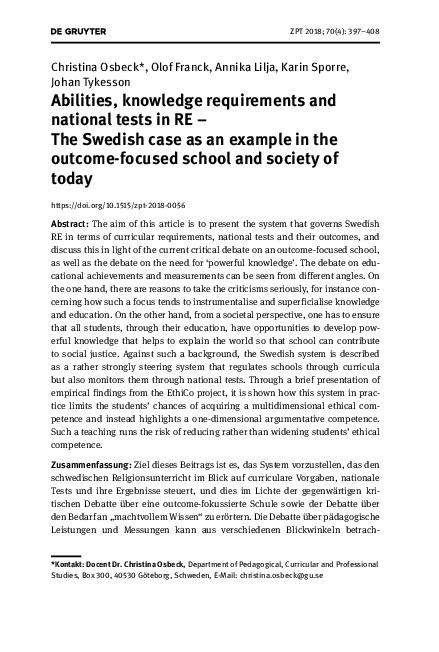 (PDF) Abilities, knowledge requirements and national tests in RE – The ...