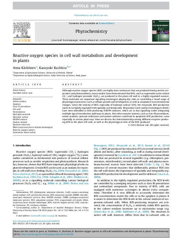 (PDF) Reactive oxygen species in cell wall metabolism and development ...
