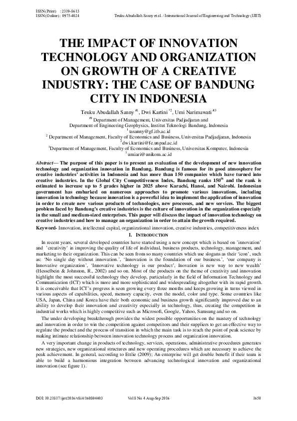 (PDF) The Impact of Innovation Technology and Organization on Growth of ...