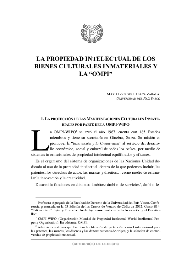(PDF) La Propiedad intelectual de los bienes culturales inmateriales y ...