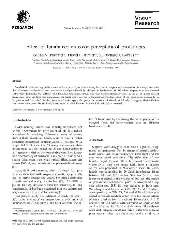 (PDF) Effect of luminance on color perception of protanopes