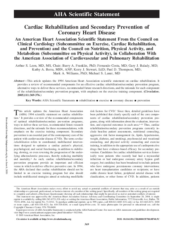 (PDF) Cardiac Rehabilitation and Secondary Prevention of Coronary Heart ...