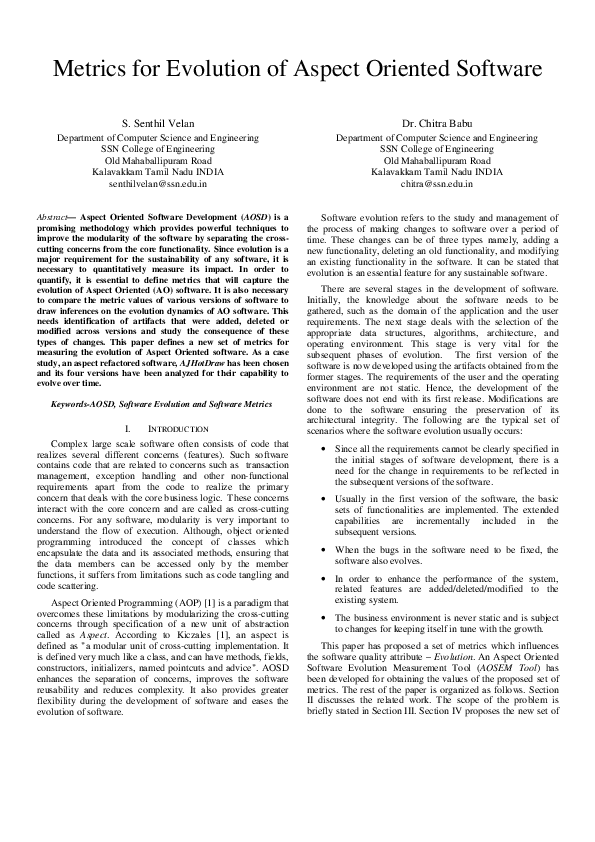 (PDF) Metrics for Evolution of Aspect Oriented Software