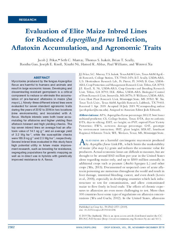 (PDF) Evaluation of Elite Maize Inbred Lines for Reduced Aspergillus ...