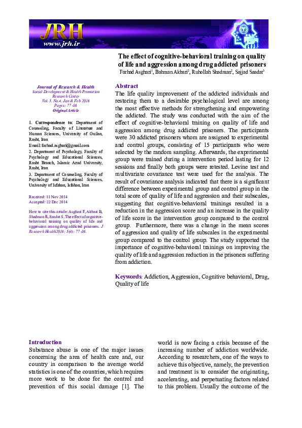 (PDF) The effect of cognitive-behavioral training on quality of life ...