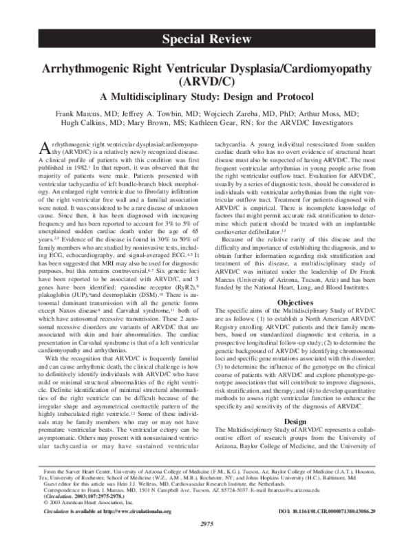 (PDF) Arrhythmogenic right ventricular dysplasia: A cause of ...