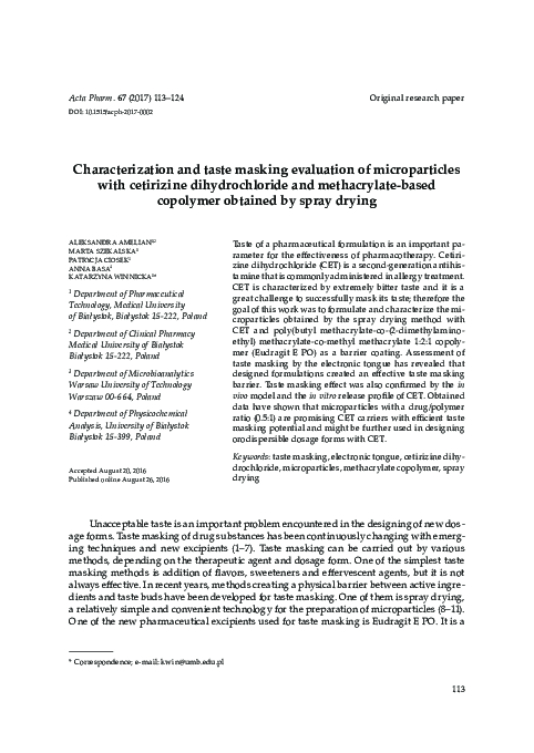 (PDF) Characterization and taste masking evaluation of microparticles ...