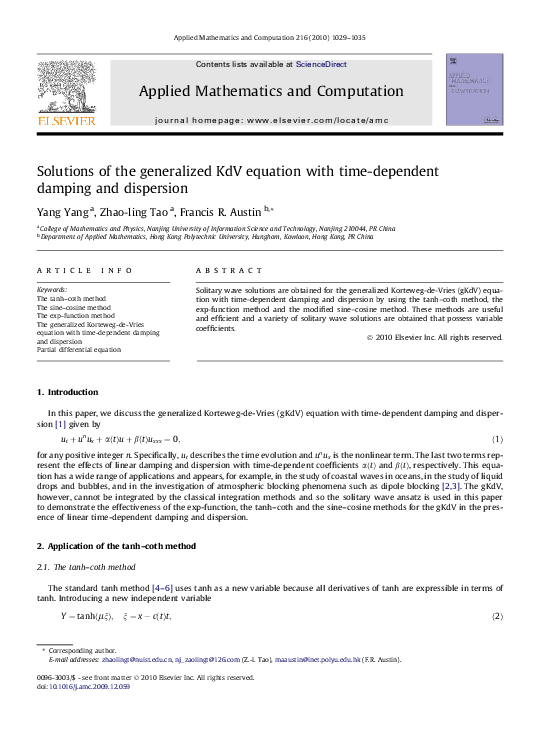 (PDF) Solutions of the generalized KdV equation with time-dependent ...