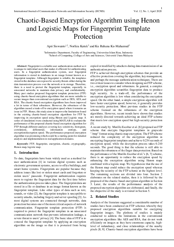 (PDF) Chaotic-Based Encryption Algorithm using Henon and Logistic Maps ...