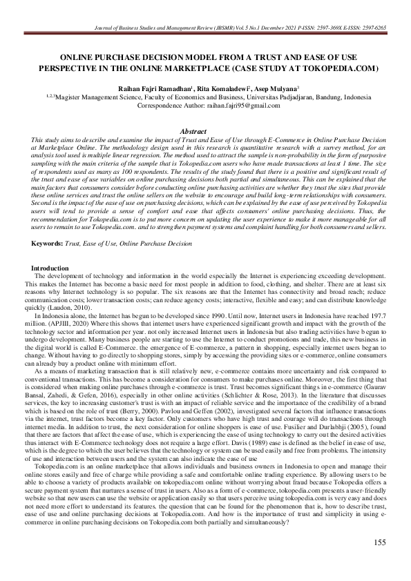 (PDF) Online Purchase Decision Model from a Trust and Ease of Use ...