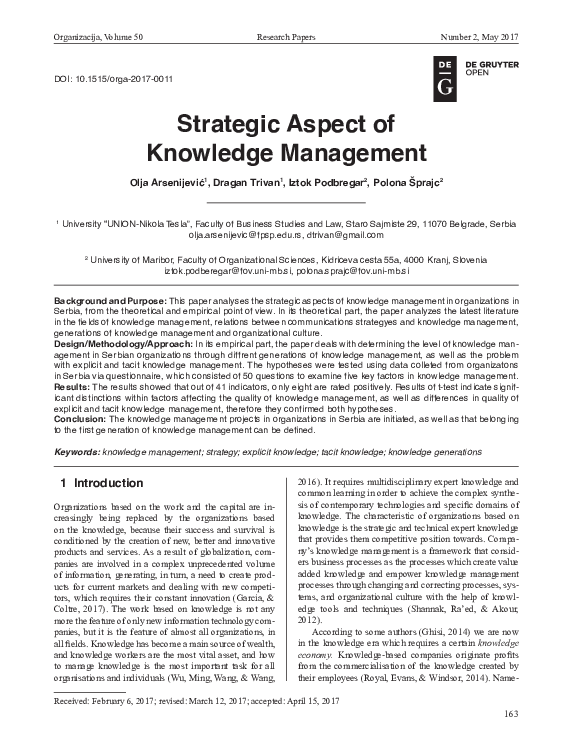 (PDF) Strategic Aspect of Knowledge Management