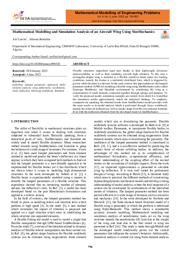 (PDF) Mathematical Modelling and Simulation Analysis of an Aircraft ...