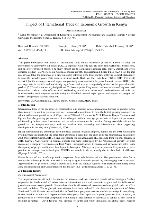 (PDF) Impact of International Trade on Economic Growth in Kenya