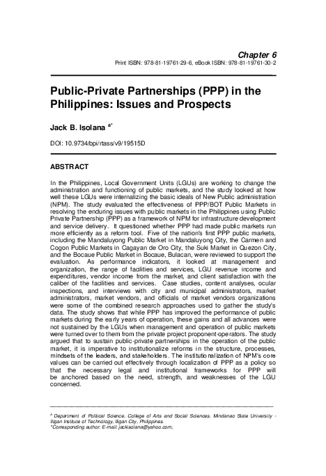 (PDF) Public-Private Partnerships (PPP) in the Philippines: Issues and ...