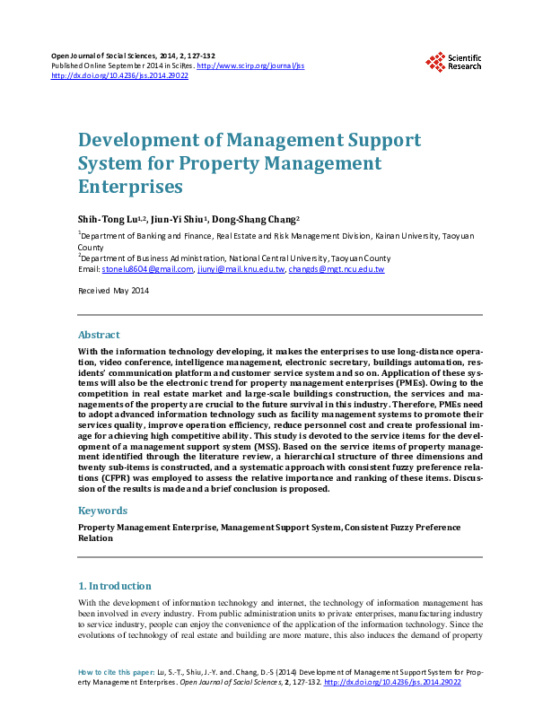 (PDF) Development of Management Support System for Property Management ...