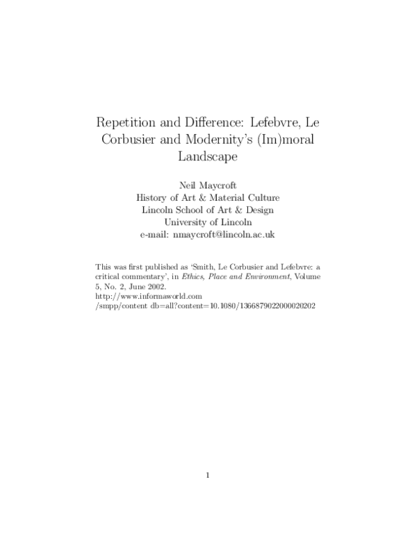 (PDF) Repetition and Difference Lefebvre, Le Corbusier and Modernity's