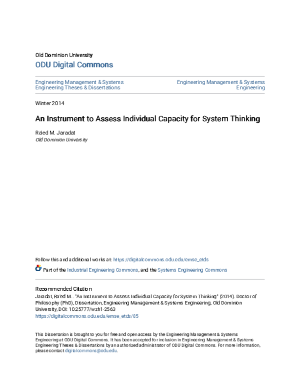 (PDF) An Instrument to Assess Individual Capacity for System Thinking