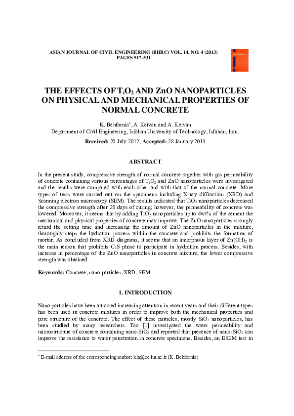 (PDF) THE EFFECTS OF TiO2 AND ZnO NANOPARTICLES ON PHYSICAL AND ...
