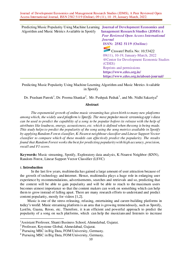 (PDF) Predicting Music Popularity Using Machine Learning Algorithm and ...