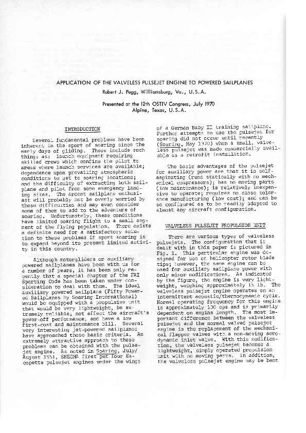 (PDF) Application of the Valveless Pulsejet Engine to Powered Sailplanes