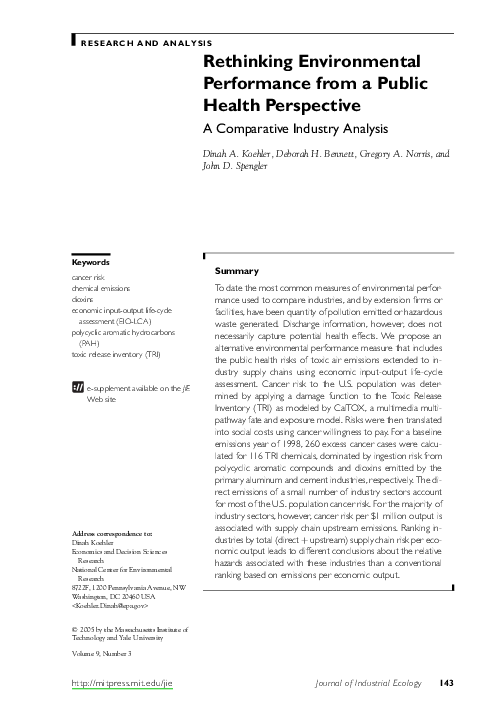 (PDF) Rethinking Environmental Performance from a Public Health ...
