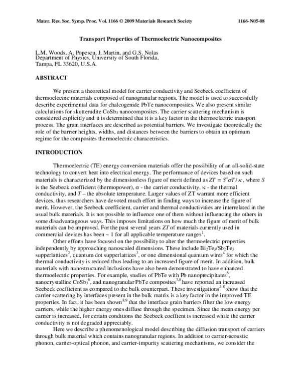 (PDF) Transport Properties of Thermoelectric Nanocomposites