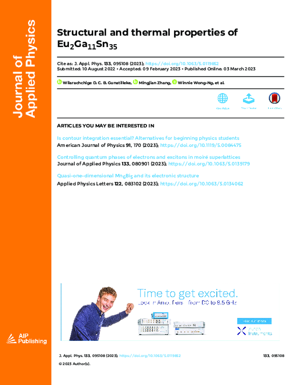 (PDF) Structural and thermal properties of Eu 2 Ga 11 Sn 35