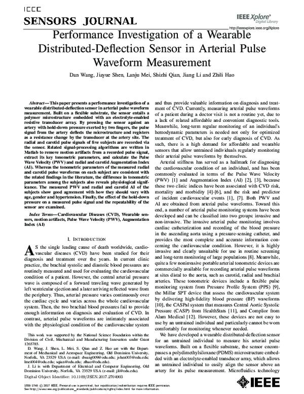 Performance Investigation of a Wearable Distributed-Deflection Sensor in Arterial Pulse Waveform Measurement