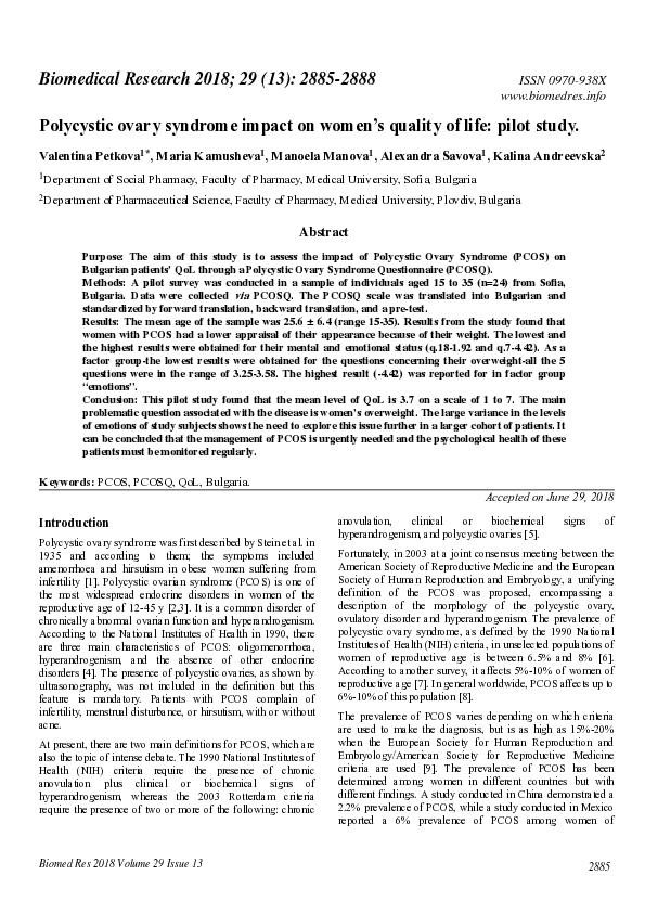 (PDF) Polycystic ovary syndrome impact on women's quality of life ...