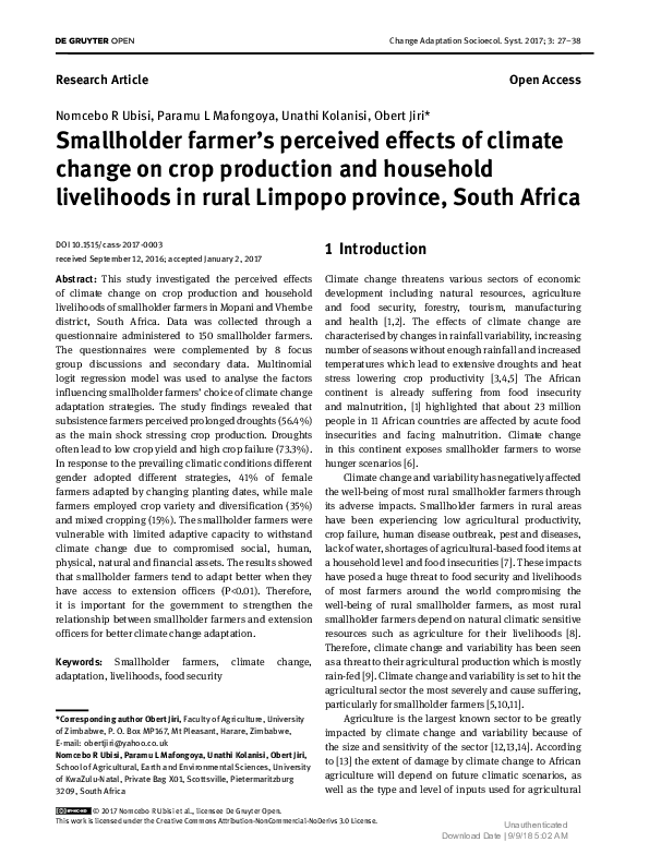 (PDF) Smallholder farmer’s perceived effects of climate change on crop ...